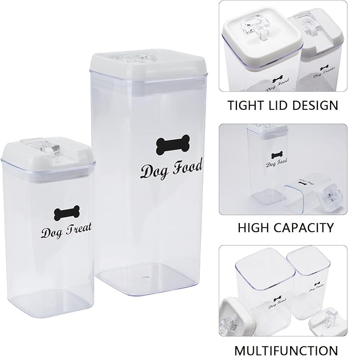 Pethiy dog food storage container dog treat container airtight pet Treats Storage Container-Clear Plastic Storage Canister Tins pet jars(2 Pack set)