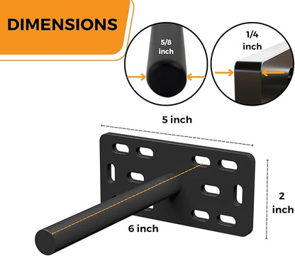 (Set of 4) 4"x5"x2" XL Heavy Duty Floating Shelf Brackets for DIY Shelf- Premium Floating Shelves Hardware for Wall Mounting - Ideal Shelf Bracket for Enhanced Home Decor (6 inch Rod) Black