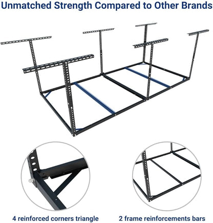 FLEXIMOUNTS 4x8 Overhead Garage Storage Rack without Decking, Storage Organization System, Heavy Duty Metal Garage Ceiling Racks, 600lbs Weight Capacity, Black, Lite Series