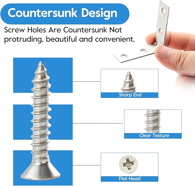 HOME MASTER HARDWARE 40pcs L Bracket Corner Brace Sets, Stainless Steel Corner Bracket, 2 inch Joint Right Angle Brackets with Screws for Shelves Wood Furniture Frame
