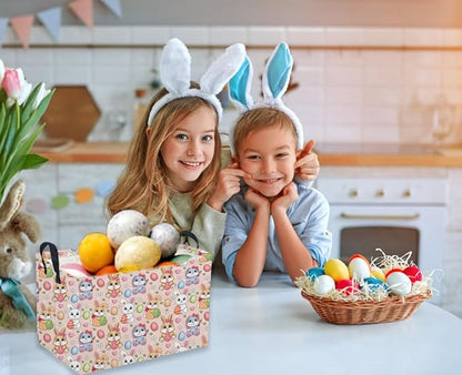 Sanjiaofeng Rectangular Easter Basket Eggs Storage Bins,Cute Storage Basket with Handles.Clothers,Books,Kid's Gifts Bins. (Pink eggs)