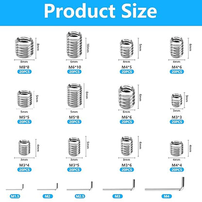 240 Pcs Set Screws Assortment Kit (M3, M4, M5, M6, M8) with Allen Keys–Durable Metric Cup Point 304 Stainless Steel for Bathroom Fixtures, Light Fixture Screws,Door Knobs, Faucets, Plumbing, and More