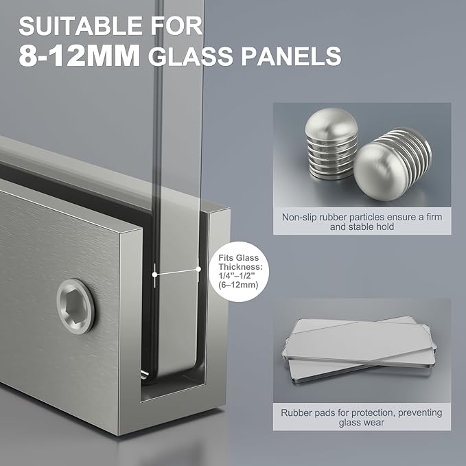 Ranbo 2 Pcs Solid Brass Glass Shelf Brackets, Heavy Duty 4mm Thick Design，for 1/4" to 1/2" Frameless Glass Panels, Wall Mount Support Clips for Shower and Shelves, Brushed Silver