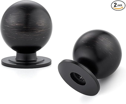 2 Pack Oil Rubbed Bronze Cabinet Knobs, Round Dresser Knobs, Ball Kitchen Cabinet Hardware, 0.95" Diameter