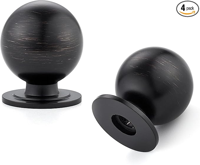 4 Pack Oil Rubbed Bronze Cabinet Knobs, Round Dresser Knobs, Ball Kitchen Cabinet Hardware, 0.95" Diameter