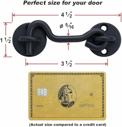 4” Privacy Hook and Eye Gate Door Latch Easy Lock for Sliding Barn Doors, Black