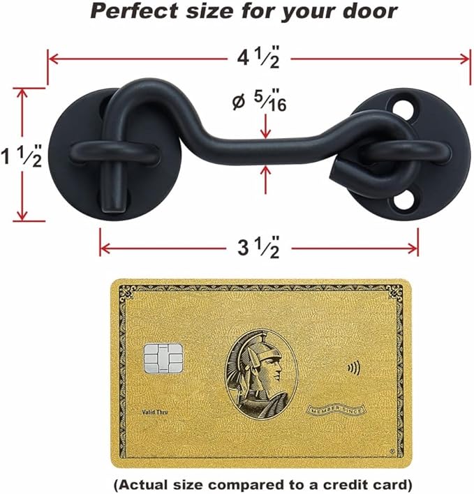 (2 Pack) Raswik 4" Privacy Hook and Eye Gate Latch Easy Lock for Sliding Barn Door, Black