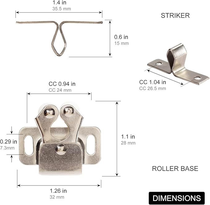 8 PCS Cabinet Latch Double Roller Catch Hardware for Cupboard Closet Cabinet Door Latches and Catches, Nickel