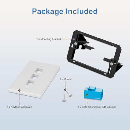 FGB 10Gbps Ethernet Wall Plate, 3 Port CAT6 Wall Plate and Jack, RJ45 Ethernet Wall Outlet with Single Gang Low Voltage Mounting Bracket