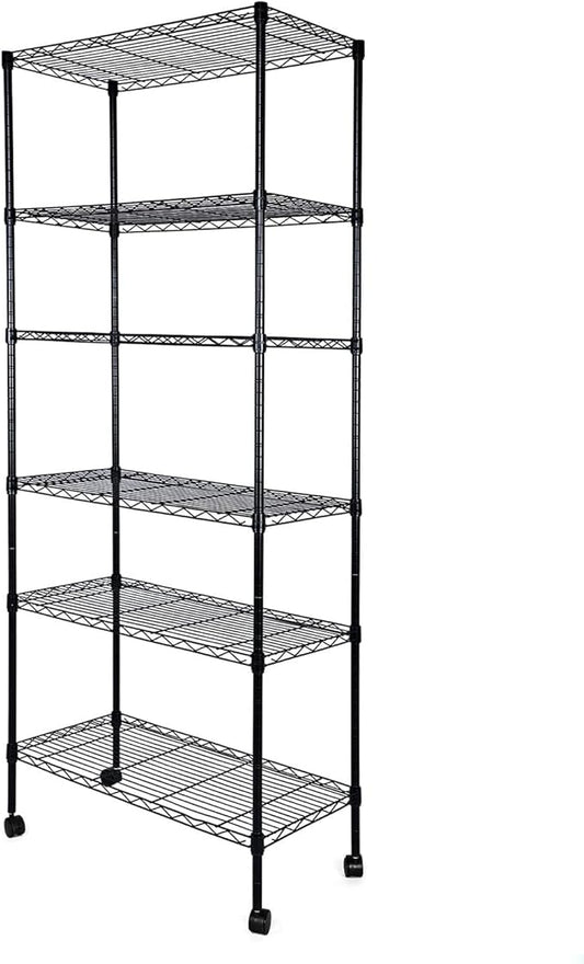 Simple Deluxe 6-Tier Shelving Units, 29.92'' W x 13.98'' D x 71.65'' H Adjustable Wire Shelving with Hanging Hooks and Wheels, Black