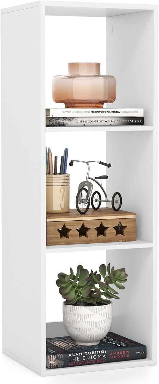 Giantex 3-Cube Bookcase, White Cubby Bookshelf w/Back Guardrail & Anti-Tipping Kits, 4-Tier Freestanding Storage Organizer with Shelves, Open Back Display Rack for Living Room, Bedroom, Study