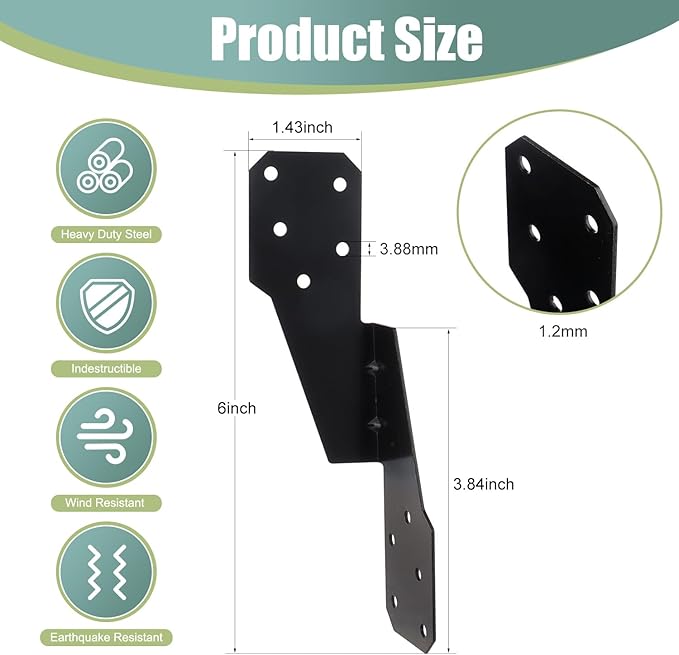 100 Pack Heavy Duty Hurricane Ties with Black Powder-Coated, Hurricane Straps Trusses/Rafters Ties Brackets Joist Hangers for Wood, Shed, Roof