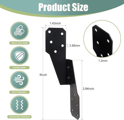 100 Pack Heavy Duty Hurricane Ties with Black Powder-Coated, Hurricane Straps Trusses/Rafters Ties Brackets Joist Hangers for Wood, Shed, Roof