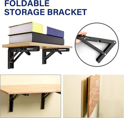 Folding Shelf Brackets 18 Inch, 2 Pcs Heavy Duty Collapsible Shelf Brackets for Foldable Shelf,Wall Mounted Brackets Space-Saving