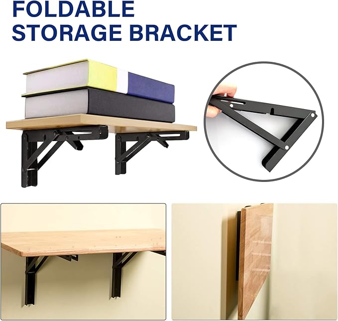 20 Inch Folding Table Hinge, 2Pcs Collapsible Shelf Brackets for Foldable Shelf, Wall Mounted Space-Saving Folding Table Brackets
