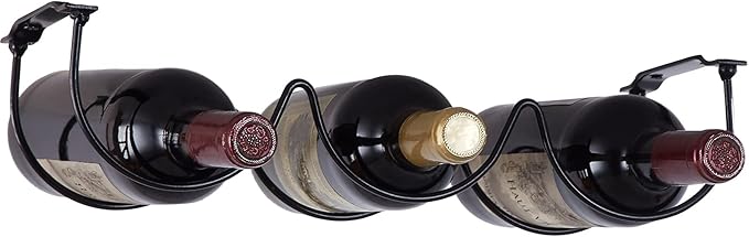 Under Cabinet Wine Rack, Organization and Storge Rack for Bottles, Under Cabinet Organizer for Liquor Bottle, Decor Kitchen Wall Mounted Wine Bottle Holder,Metal Black
