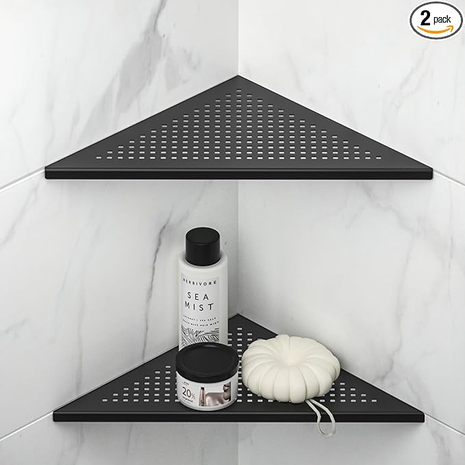 Corner Shower Shelves, 12" Matte Black 304 Stainless Steel Recessed Shelf for Bathroom, Grout in Shelf for Tiled Wall, 2 Pack Large Size