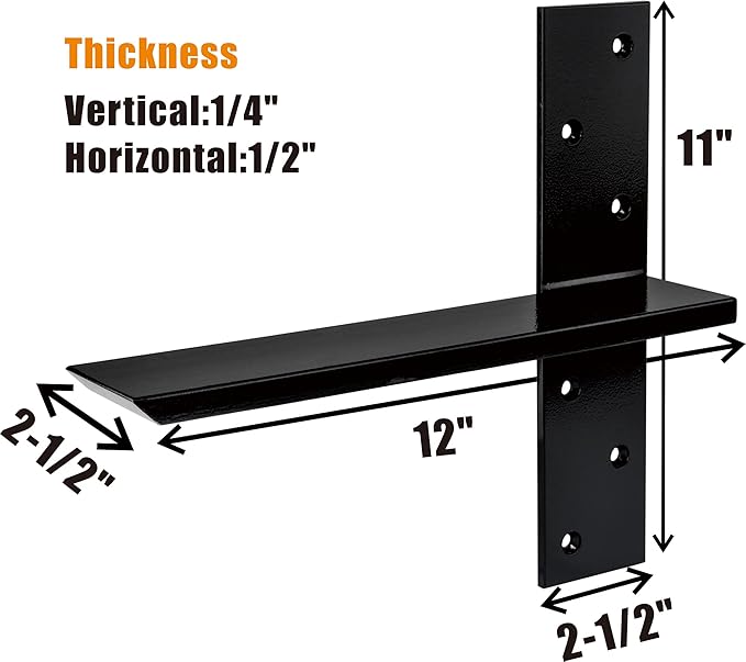 Free Hanging T Shelf Bracket, Solid Heavy Duty Steel Knee Wall Hidden Granite Countertop Support Floating Bracket Hardware, Universal ,1 Count,12 Inch , DIY Projects , Screws Included