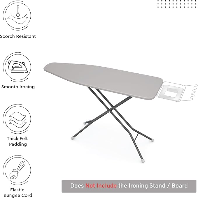 Encasa XO Ironing Board Cover and Pad 42"x14" - 4mm Felt Medium Iron Board Cover with Padding - Heat Resistant, Stain-Safe Dye, Non Slip Elastic Bungee Cord Tightening Iron Table Cover Light Grey