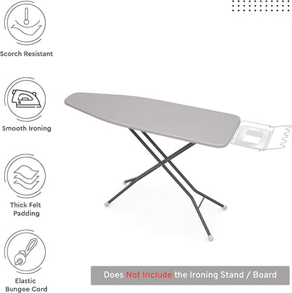 Encasa XO Ironing Board Cover and Pad 42"x14" - 4mm Felt Medium Iron Board Cover with Padding - Heat Resistant, Stain-Safe Dye, Non Slip Elastic Bungee Cord Tightening Iron Table Cover Light Grey