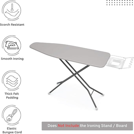 Encasa XO Ironing Board Cover and Pad 49"x18" - 4mm Felt Wide Iron Board Cover with Padding - Heat Resistant, Stain-Safe Dye, Non Slip Elastic Bungee Cord Tightening Iron Table Cover Light Grey