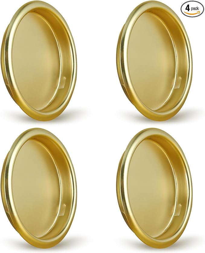 HOMOTEK 4 Pack Closet Door Finger Pull 2-1/16”, Easy Snap in Installation, Brushed Brass Finish, Fits a 5/16”Depth x 2-1/16" Diameter Opening Hole