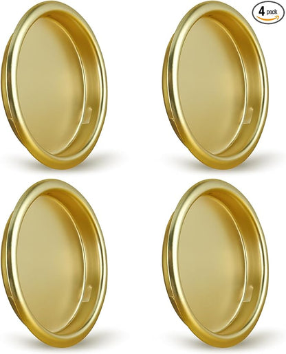 HOMOTEK 4 Pack Closet Door Finger Pull 2-1/16”, Easy Snap in Installation, Brushed Brass Finish, Fits a 5/16”Depth x 2-1/16" Diameter Opening Hole