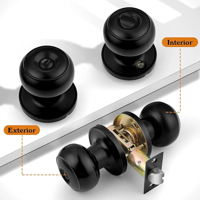 Probrico Door Knobs, Interior Doorknob Privacy Locking Function for Bedroom Bathroom, Adjustable Reinforced Lock Latch, Modern Universial Door Handles, Black, 15 Pack