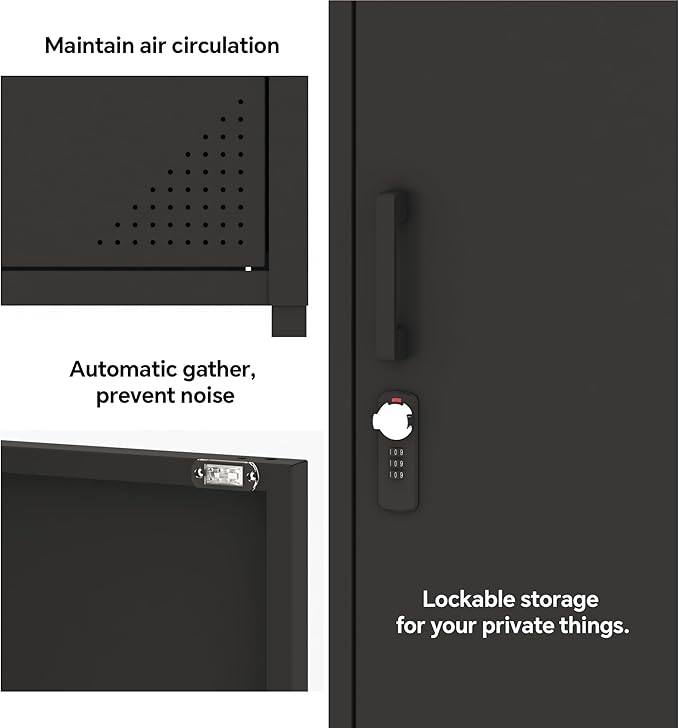 Metal Locker Cabinet Lockable Bathroom Storage Cabinet Black 4 Tier Employee Lockers for Home, School, Office, Garage H49.21'' (Black)