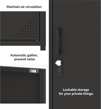 Metal Locker Cabinet Lockable Bathroom Storage Cabinet Black 4 Tier Employee Lockers for Home, School, Office, Garage H49.21'' (Black)