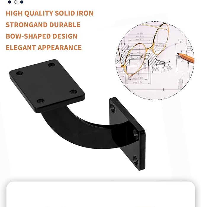 Handrail Brackets, 4 Pcs Heavy Duty Hand Rail Brackets, Black Square Base Handrail Support Hardware Brackets Wall Mounted for Staircase Stair Railing Brackets, with Screws