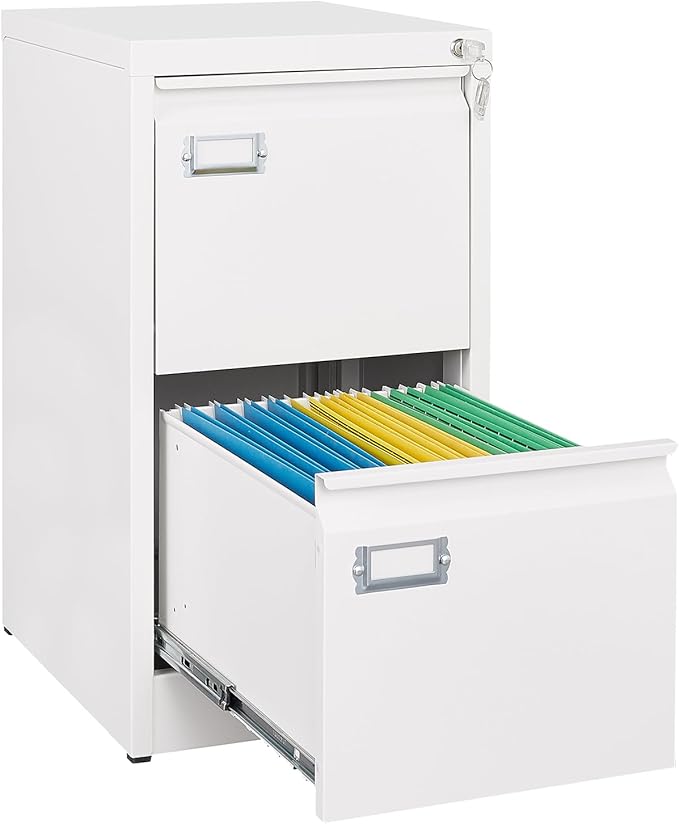 SISESOL 2 Drawer File Cabinet with Lock and Tag,Narrow Two Drawer Filing Cabinet,White Vertical Metal File Cabinets,Small Filing Cabinets for Home Office Fit Letter/A4/Legal Size File,Easy Assembly