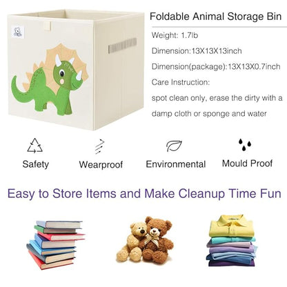 CLCROBD Foldable Animal Cube Storage Bins Fabric Toy Box/Chest/Organizer for Toddler/Kids Nursery, Playroom, 13 inch (Triceratops)