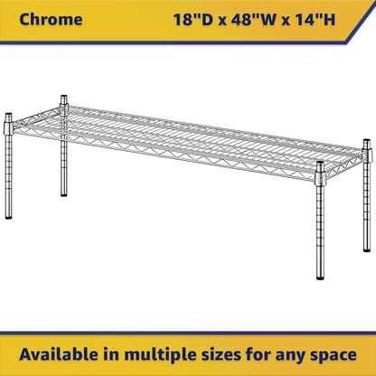 18" x 48" x 14" Chrome Wire Storage Shelf, Dunnage Rack, Commercial 1 Tier Small Shelf