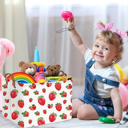 Rectangular strawberry basket,Waterproof foldable storage box with handle,Gift basket,Baby Girl Baskets,Girl room decor,Books Box(Strawberry)