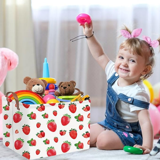 Rectangular strawberry basket,Waterproof foldable storage box with handle,Gift basket,Baby Girl Baskets,Girl room decor,Books Box(Strawberry)