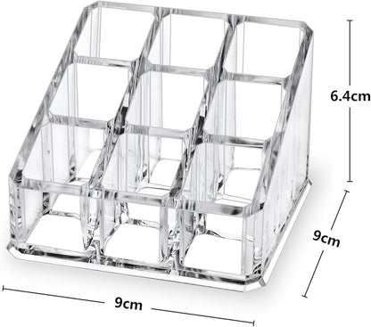 Lipstick Lip Gloss Organizer,Small Clear Acrylic Compact Essential Oil Rollerball Perfume Holder with 9 Slots