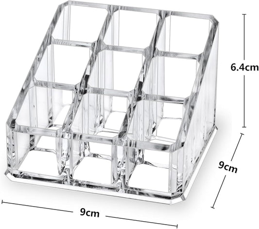 Lipstick Lip Gloss Organizer,Small Clear Acrylic Compact Essential Oil Rollerball Perfume Holder with 9 Slots