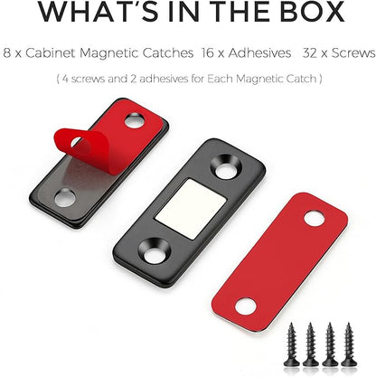 8 Pack Ultra Thin Cabinet Door Magnets Stick on Cabinet Magnetic Catch Magnet to Keep Drawer Closed Cabient Magnetic Door Catches to Stay Closed Cabinet Latch Matte Black Magnetic Cabinet Closures