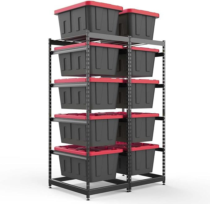 27 Gallon Storage Bin Rack Organizer, Heavy-Duty Tote Storage Rack, 5-Tier Standing Storage Bin Shelves, 250 lb Capacity, Maximize Space for Garage, Warehouse, Utility, 2 Pack (Totes Not Included)