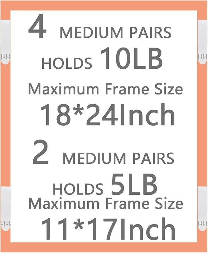 Medium Picture Hanging Strips Heavy Duty, 20-Pairs(40 Strips) Sticky Picture Hangers for Walls No Damage Wall Picture Hangers Without Nails Refill Adhesive Poster Strips (Medium-20 Pairs)