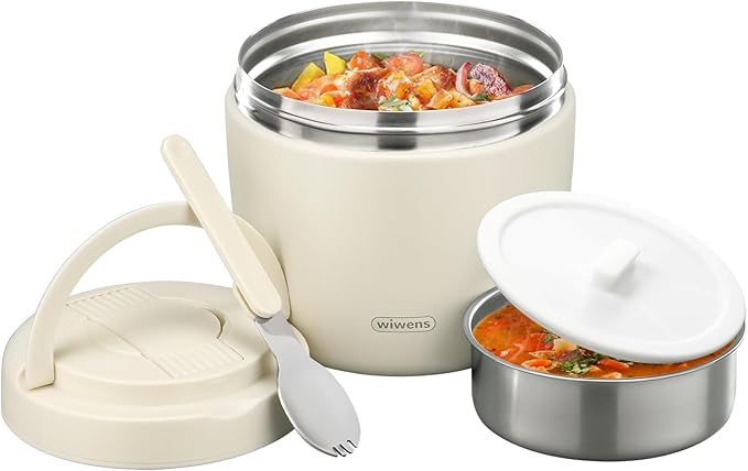 Thermo Food Jar for Hot Food Adults 32OZ Soup Thermo Lunch Containers Wide Mouth Vacuum Insulated Stainless Steel Leakproof Bento Box with Spoon (Beige)