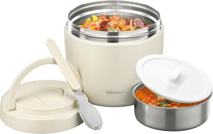 Thermo Food Jar for Hot Food Adults 32OZ Soup Thermo Lunch Containers Wide Mouth Vacuum Insulated Stainless Steel Leakproof Bento Box with Spoon (Beige)