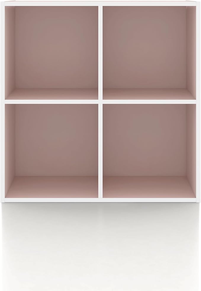 Homes: Inside + Out Apexa 4-Cube Storage Organizer Shelves, Stackable Wood Bookcase Fits Cubby Bins for Organization, Dorm Teen Room Decor & Home Office, Light Pink