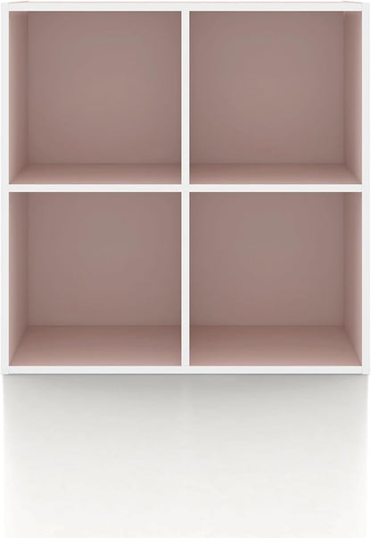 Homes: Inside + Out Apexa 4-Cube Storage Organizer Shelves, Stackable Wood Bookcase Fits Cubby Bins for Organization, Dorm Teen Room Decor & Home Office, Light Pink