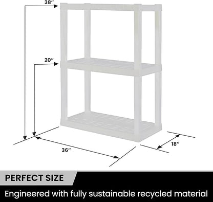 Oskar Heavy Duty Plastic Storage Shelves- for Garage, Kitchen, Bathroom Basement Kids Room, Stackable 3-Tier White, Organizer Rack for Books Shoes, Toys, Pantry, Cleaning and Closet Organization