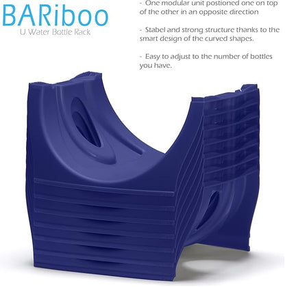 Bariboo Stackable Water Bottle Storage Rack Best Water Jugs 5 Gallon Organizer. Jug Holder for Kitchen, Cabinet and Office Organizing. Reinforced Polypropylene (Blue, 3 Plus Shelf)