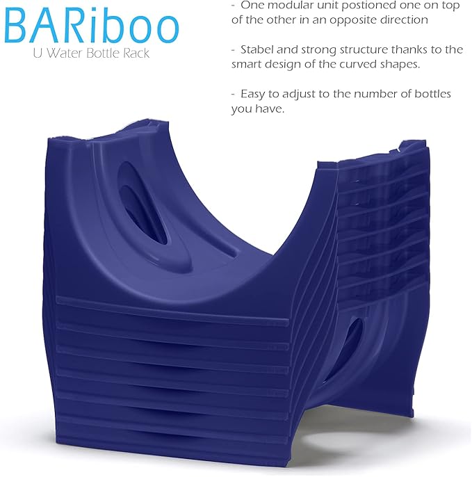 Bariboo Stackable Water Bottle Storage Rack Best Water Jugs 5 Gallon Organizer. Jug Holder for Kitchen, Cabinet and Office Organizing. Reinforced Polypropylene (Blue, 4 No Shelf)