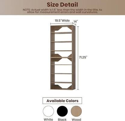ROOMTEC Modular Closet System, 19.5" Shelf Closet Tower Wall-Mounted Closet Organizer, Wooden Tower for Walk-In Closets, Wardrobe Storage Kit, Wood