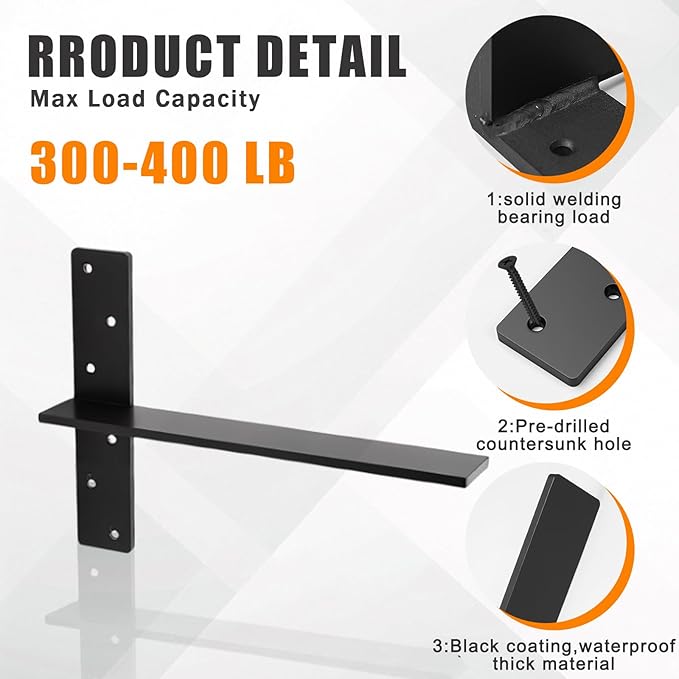3/8" Thick Floating Shower Bench Brackets 3 Pcs, 20"x12"x2.5"Heavy Duty Free Hanging T Shelf Support Brackets, Wall Mount Bracket for Granite, Vanity, Shower Bench, Cabinets, Dishwasher,Countertop